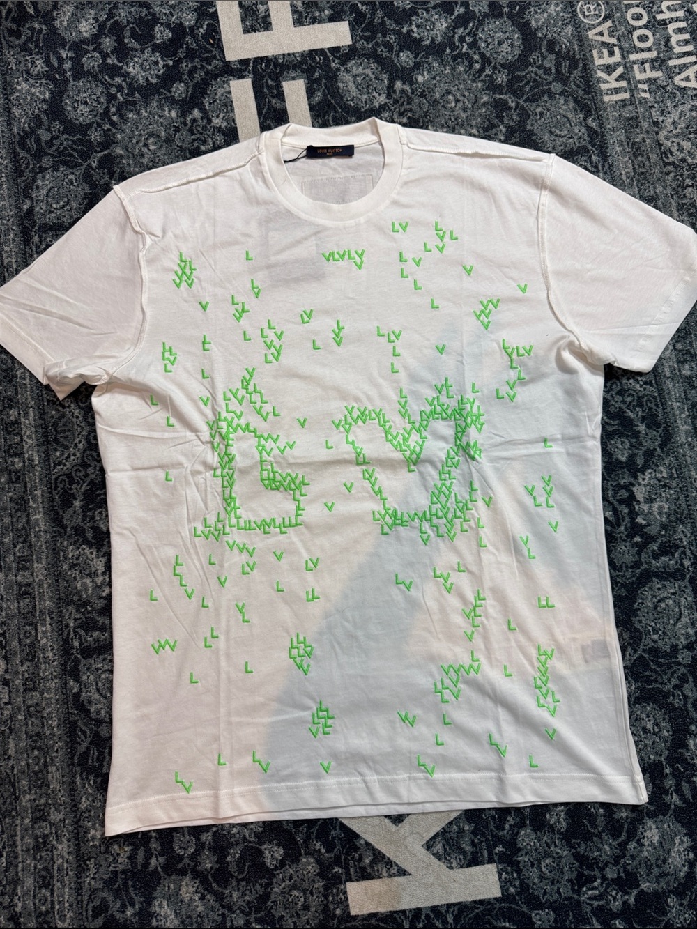 Louis Vuitton White Short-Sleeve Tee with Neon Green LV Motif